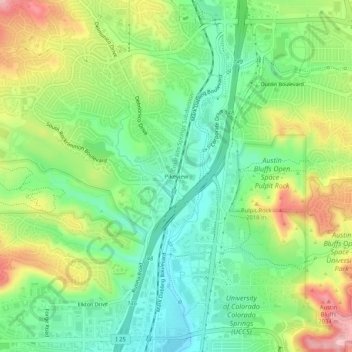 Mapa topográfico Pikeview, altitud, relieve