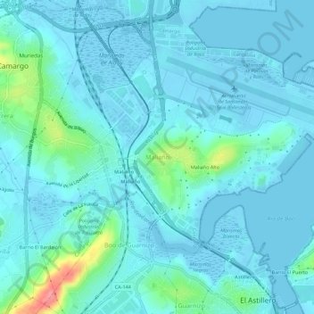 Mapa topográfico Maliaño, altitud, relieve