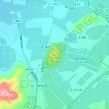 Mapa topográfico Cerro La Monja, altitud, relieve