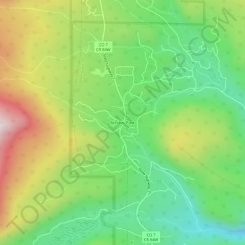 Mapa topográfico Meeker Park, altitud, relieve