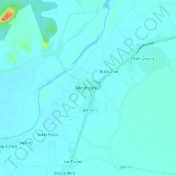 Mapa topográfico Mochicahui, altitud, relieve