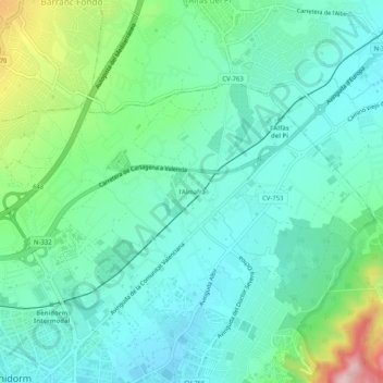 Mapa topográfico l'Almafrà, altitud, relieve