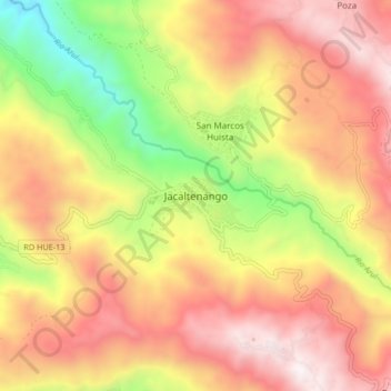 Mapa topográfico Jacaltenango, altitud, relieve