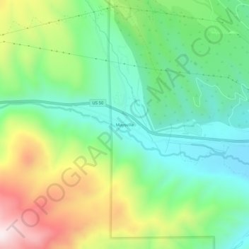 Mapa topográfico Maysville, altitud, relieve