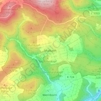 Mapa topográfico Maibach, altitud, relieve