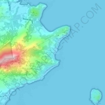 Mapa topográfico Hamouro, altitud, relieve