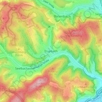 Mapa topográfico Trupbach, altitud, relieve