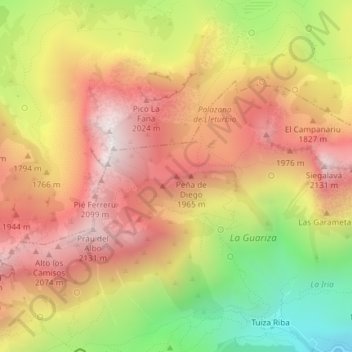 Mapa topográfico Alto los Riegos, altitud, relieve