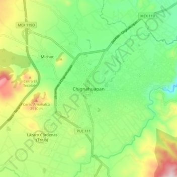 Mapa topográfico Chignahuapan, altitud, relieve