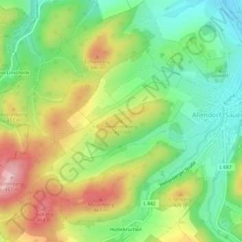 Mapa topográfico Hengstenberg, altitud, relieve