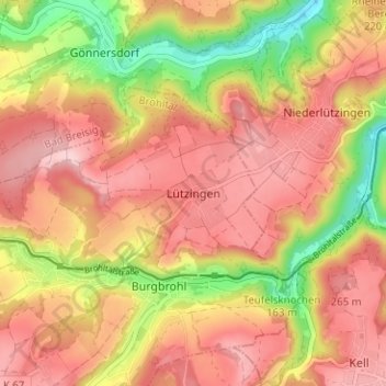 Mapa topográfico Lützingen, altitud, relieve
