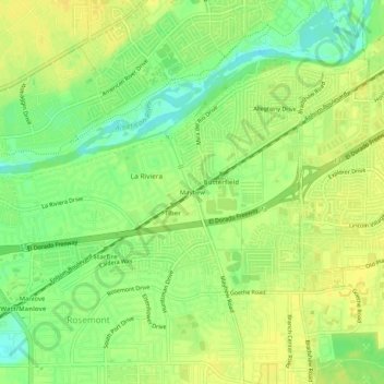 Mapa topográfico Mayhew, altitud, relieve