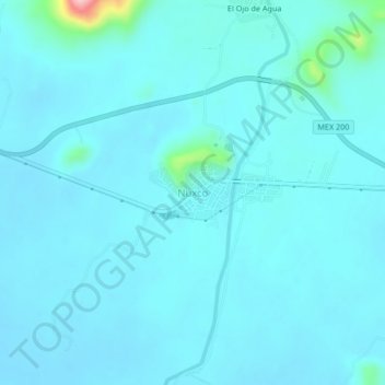 Mapa topográfico Nuxco, altitud, relieve