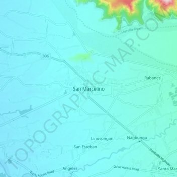 Mapa topográfico San Marcelino, altitud, relieve