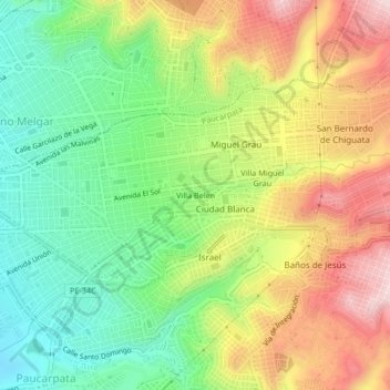 Mapa topográfico Villa Belen, altitud, relieve