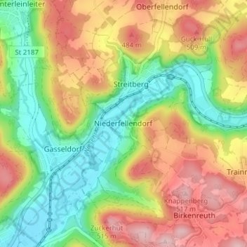 Mapa topográfico Niederfellendorf, altitud, relieve