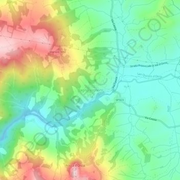 Mapa topográfico Bagno Vignoni, altitud, relieve