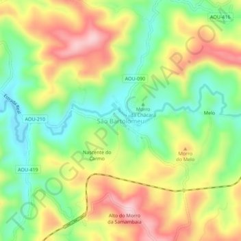Mapa topográfico São Bartolomeu, altitud, relieve