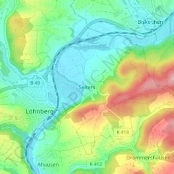Mapa topográfico Selters, altitud, relieve