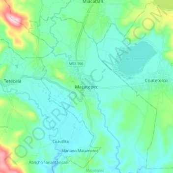 Mapa topográfico Mazatepec, altitud, relieve