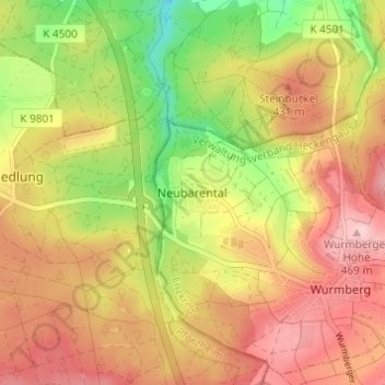 Mapa topográfico Neubärental, altitud, relieve
