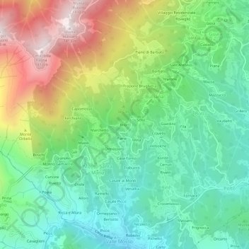 Mapa topográfico Frieri, altitud, relieve