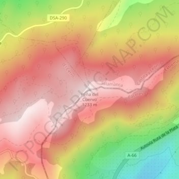 Mapa topográfico Peña del Cuervo, altitud, relieve