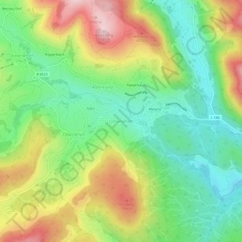 Mapa topográfico Unterlehen, altitud, relieve