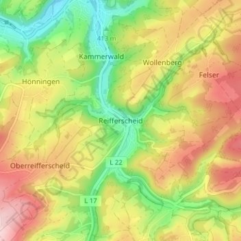 Mapa topográfico Reifferscheid, altitud, relieve