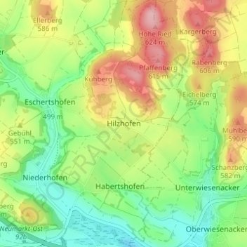 Mapa topográfico Hilzhofen, altitud, relieve