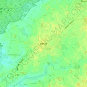 Mapa topográfico Ermke, altitud, relieve