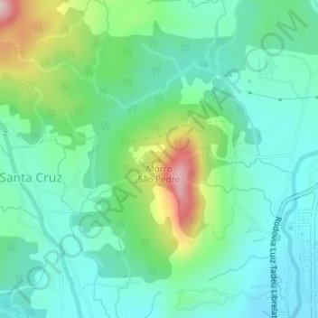 Mapa topográfico Morro São Pedro, altitud, relieve