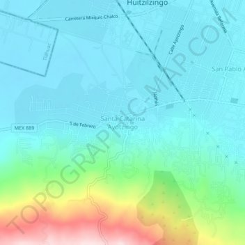 Mapa topográfico Santa Catarina Ayotzingo, altitud, relieve