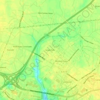 Mapa topográfico Grove Park, altitud, relieve