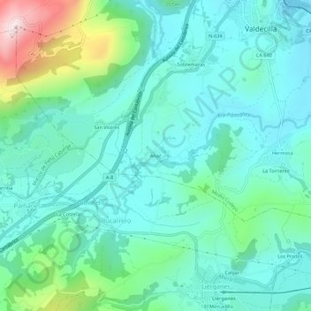 Mapa topográfico Anaz, altitud, relieve