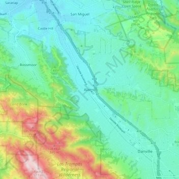 Mapa topográfico Alamo, altitud, relieve