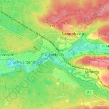 Mapa topográfico Ochenbruck, altitud, relieve