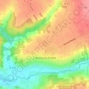 Mapa topográfico Boissy-le-Châtel, altitud, relieve