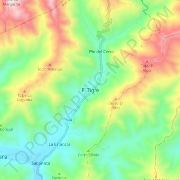 Mapa topográfico El Tigre, altitud, relieve
