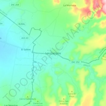 Mapa topográfico Los Campos, altitud, relieve