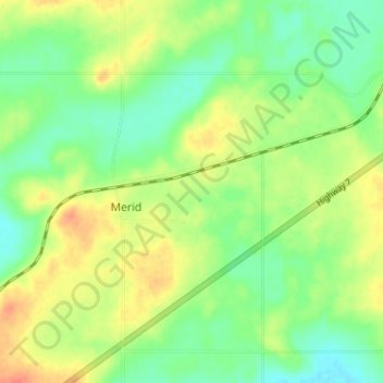 Mapa topográfico Merid, altitud, relieve
