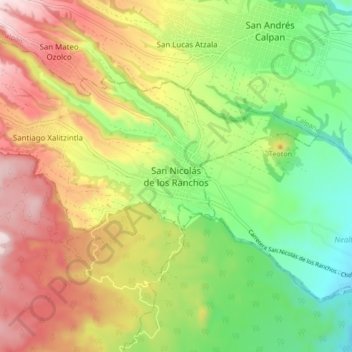 Mapa topográfico San Nicolás de los Ranchos, altitud, relieve