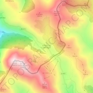 Mapa topográfico El Puerto de Leitariegos, altitud, relieve