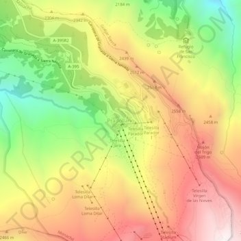 Mapa topográfico Pradollano, altitud, relieve