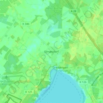 Mapa topográfico Elmendorf, altitud, relieve