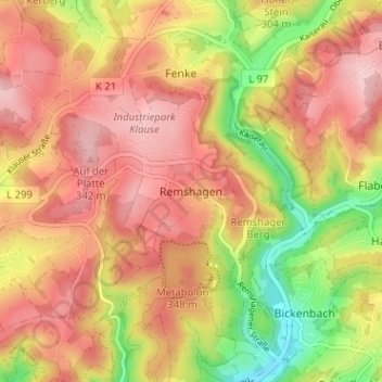 Mapa topográfico Remshagen, altitud, relieve