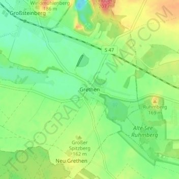 Mapa topográfico Grethen, altitud, relieve