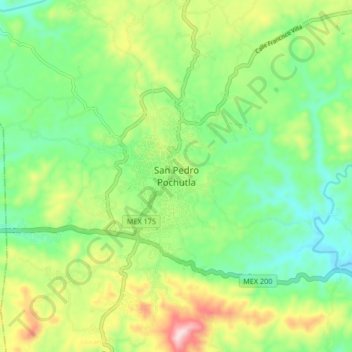 Mapa topográfico San Pedro Pochutla, altitud, relieve