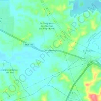 Mapa topográfico Cinco de Mayo, altitud, relieve