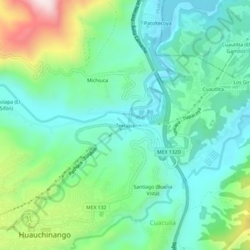 Mapa topográfico Texcapa, altitud, relieve
